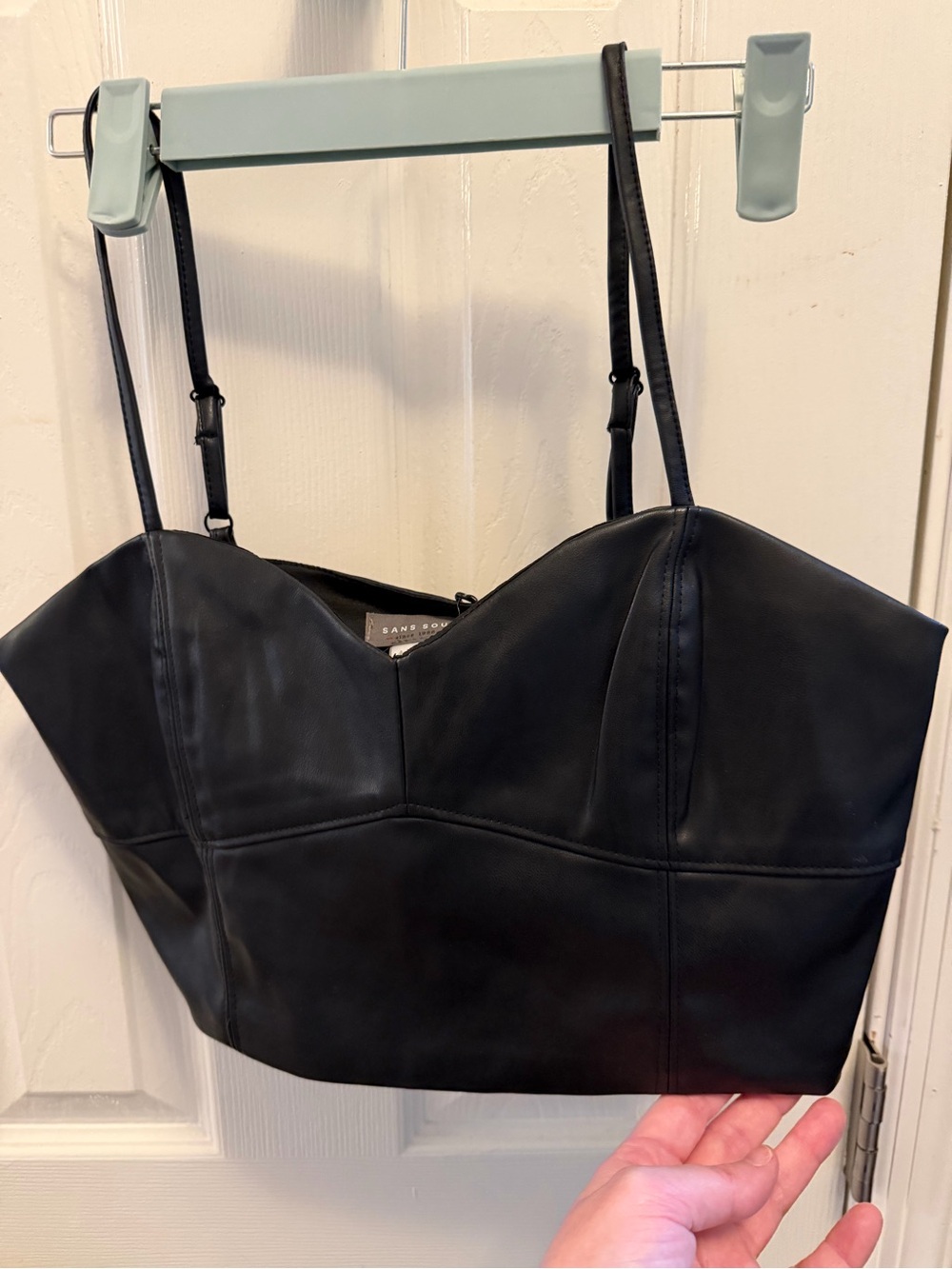 Sans Souci Black Faux Leather Bustier Crop Top